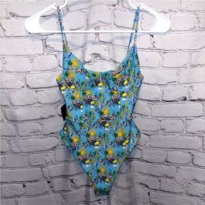 Skatie Blue and Yellow One Piece Swimsuit with Tropical Flair